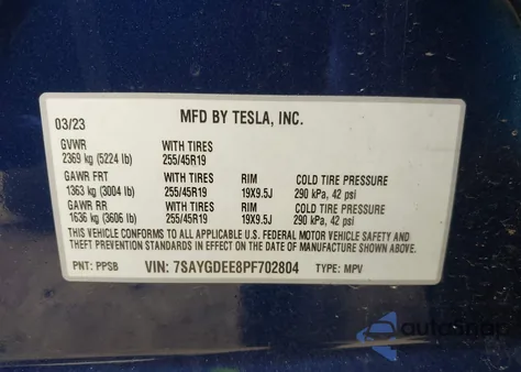 2023 Tesla Model Y Awd/Long Range Dual Motor All-Wheel Drive from USA, damaged, VIN 7SAYGDEE8PF702804